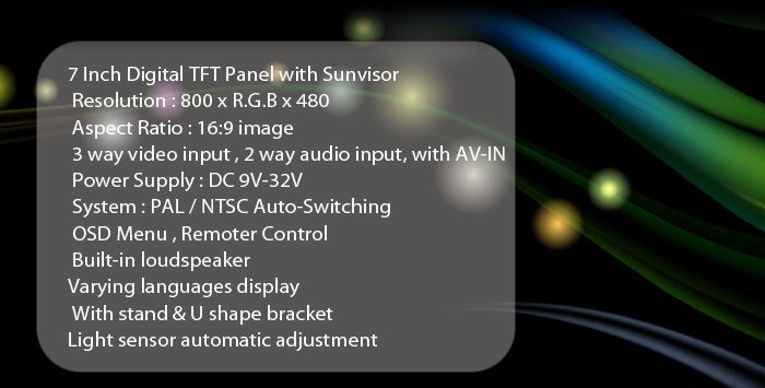 Reversing camera kit monitor specifications