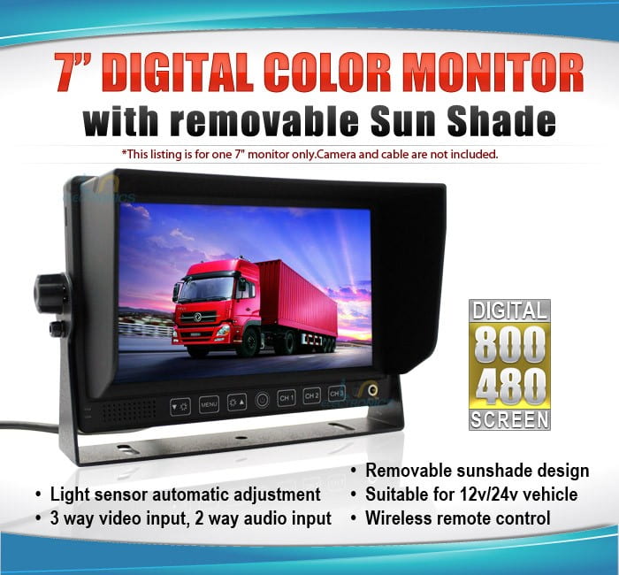 7" Reversing Camera Monitor with removable sunshade