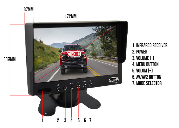 12V-24V 4Pin IR CCD Backup Camera Kit With 7" Monitor – Truck, Caravan, RV