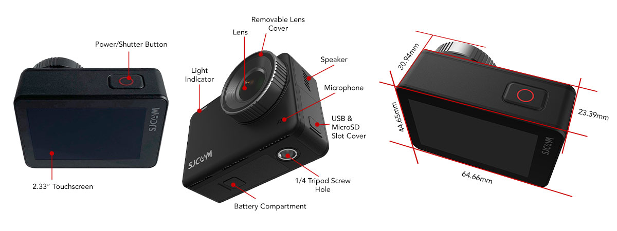 SJCAM SJ10X 10M Body Waterproof Action Camera Dimensions