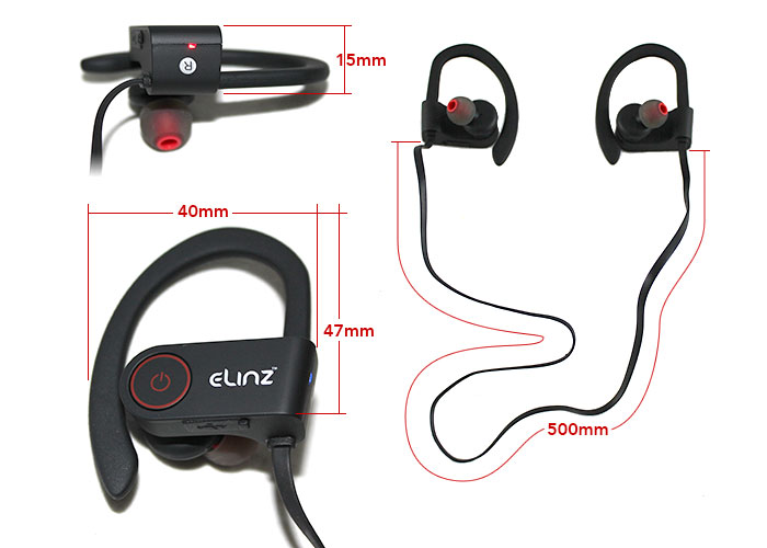 bluetooth earphone dimensions, 40mm wide, 47 mm length, 500mm connecting cable