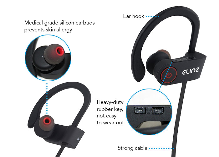 parts and labels on bluetooth earphones