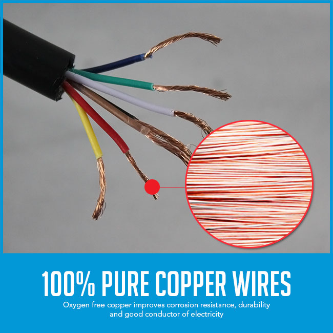close up of copper wires on trailer cable for use with reversing camera