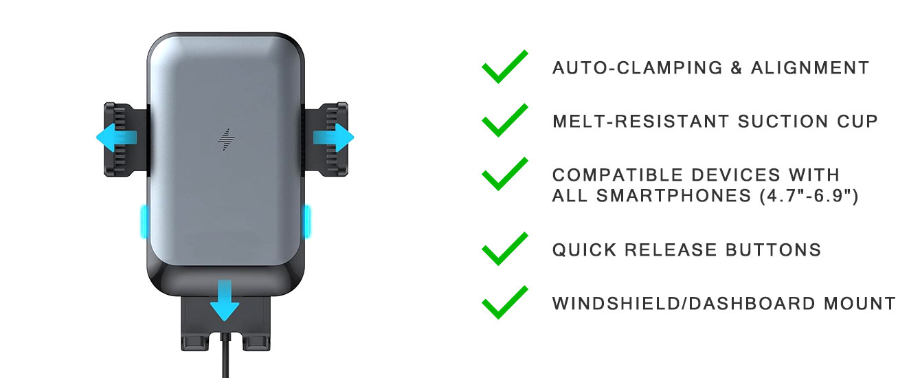 Universal Wireless Charging Car Phone Holder Suction Mount I03-S6A
 Features