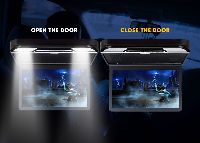 roof mount flip down car dvd player with built in dome led lights