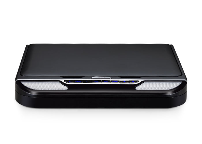 roof mount flip down car dvd player with caption "stylish and modern design