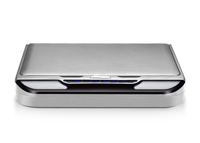 roof mount flip down car dvd player with caption "stylish and modern design