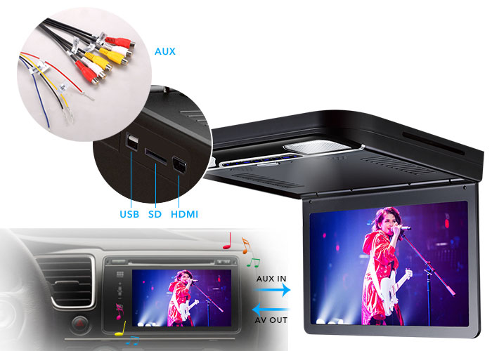roof mount flip down car dvd player with usb, sd, hdmi ports
