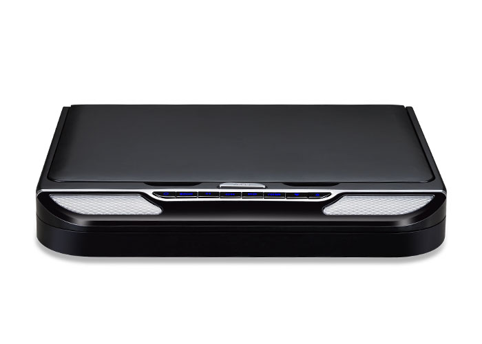 roof mount flip down car dvd player with caption "stylish and modern design