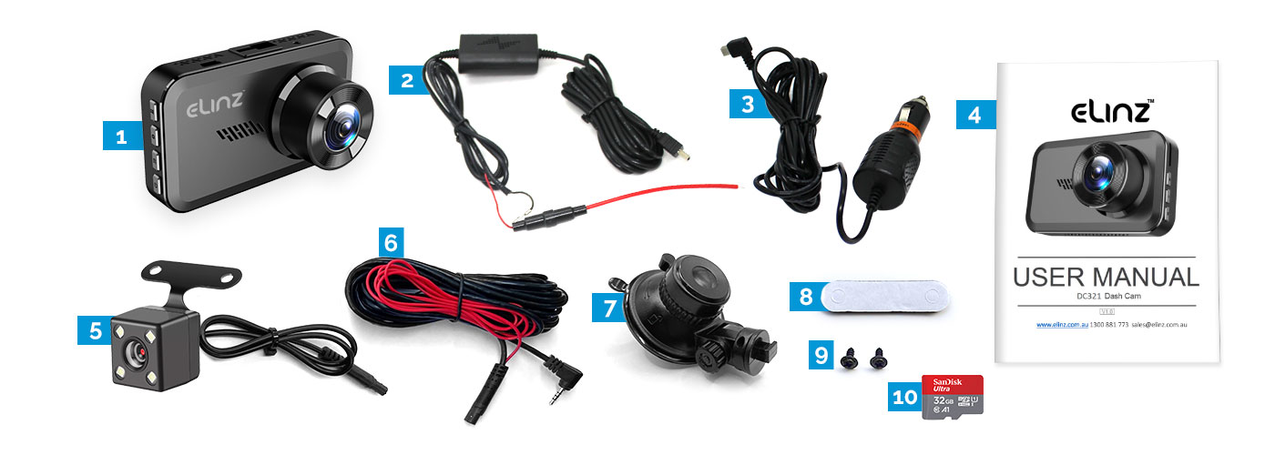 Dash Cam, Rear Camera, Hardwire Kit