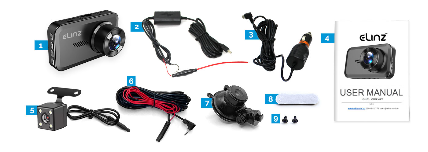 Dash Cam, Rear Camera, Hardwire Kit