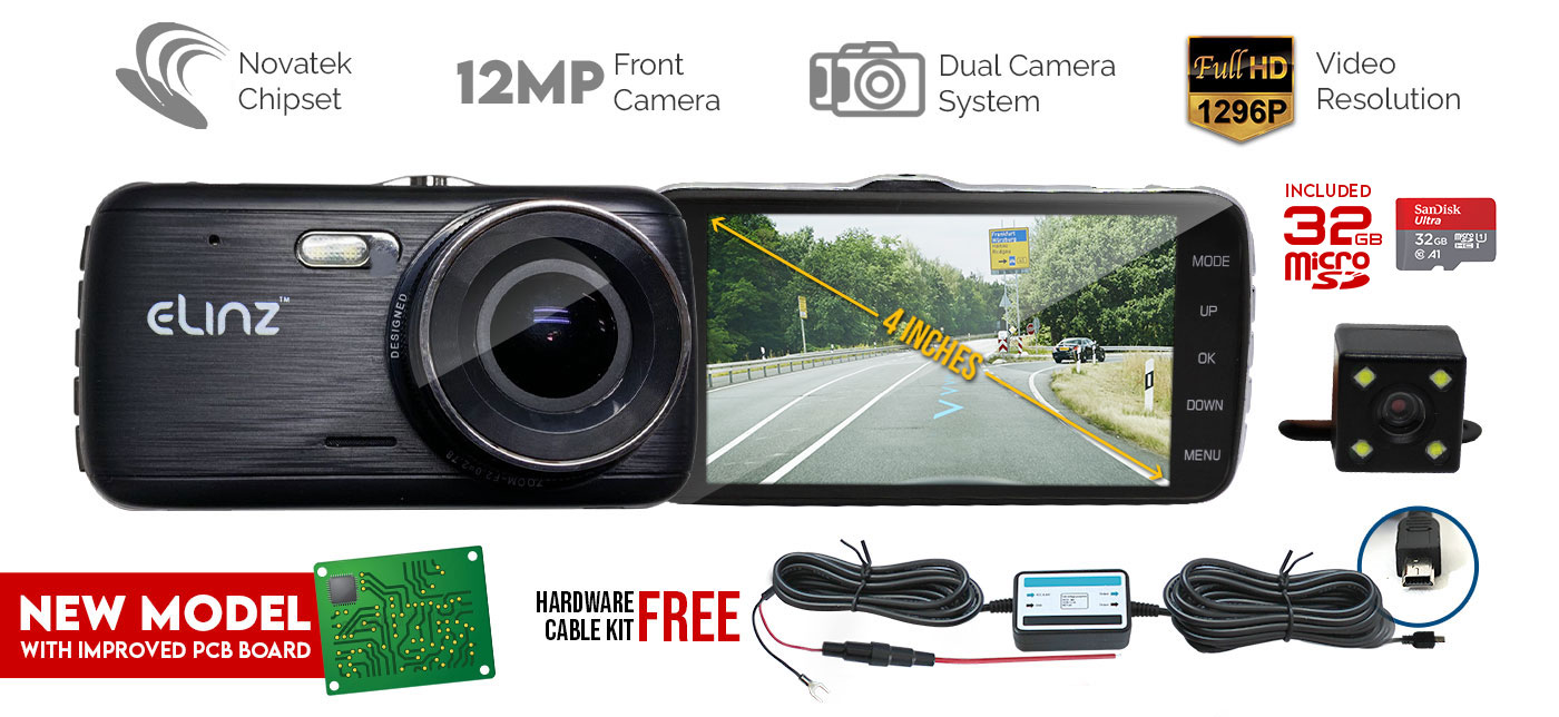 4.0 Inch LCD Car Dash Cam Dual Camera Reversing