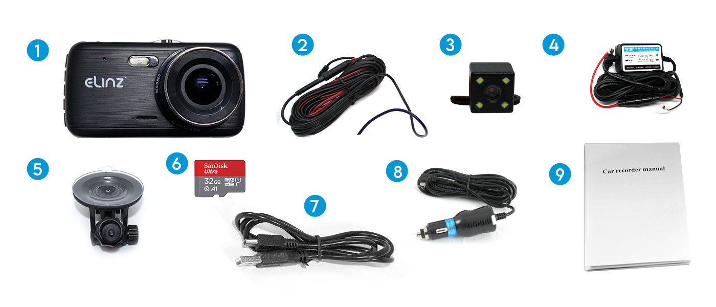 Car DVR Recorder Dash Camera, Reverse Camera, Accessories