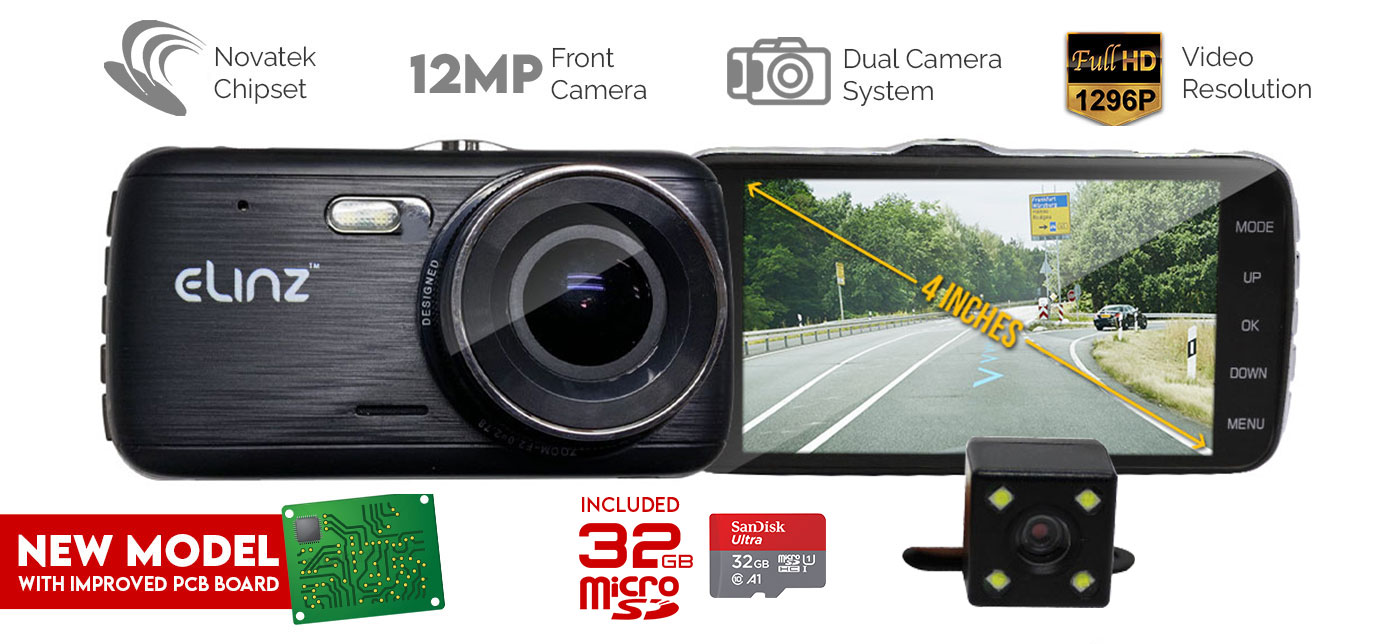 4.0” LCD Car Dash Cam Dual Camera Reversing