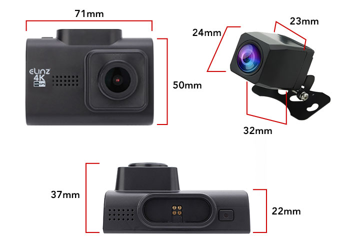 4K 2K Dual Dash Cam Dimension