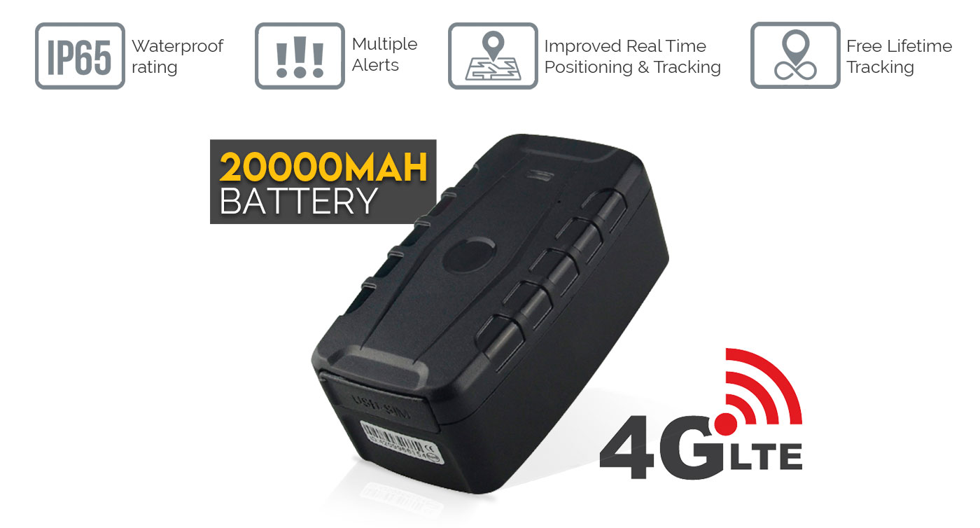 Black 4G GPS Tracker with 20000 mAh battery