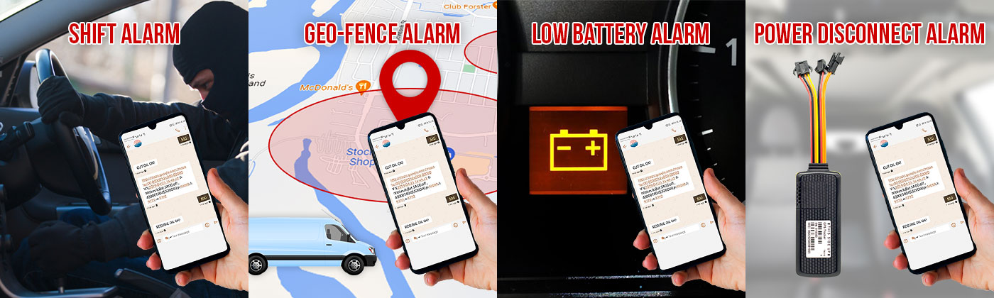 Safety Alarms Shift, Geo-Fence, Low Battery and Power Disconnect Alarms