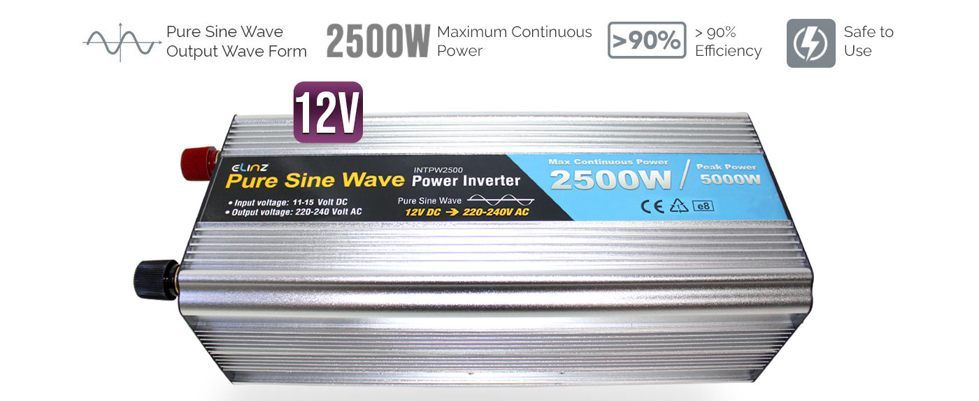 pure sine wave power inverter with caption 2500W and 90% efficiency