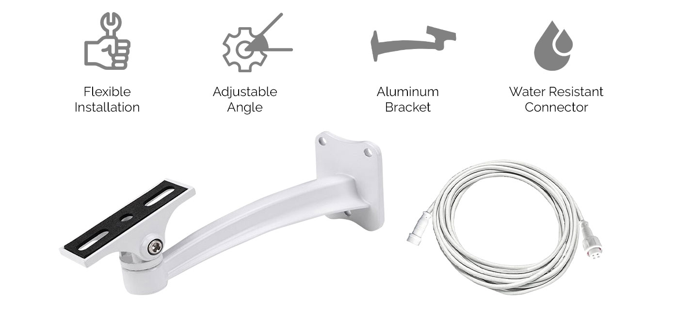 Mounting bracket and extension cable for outdoor cctv