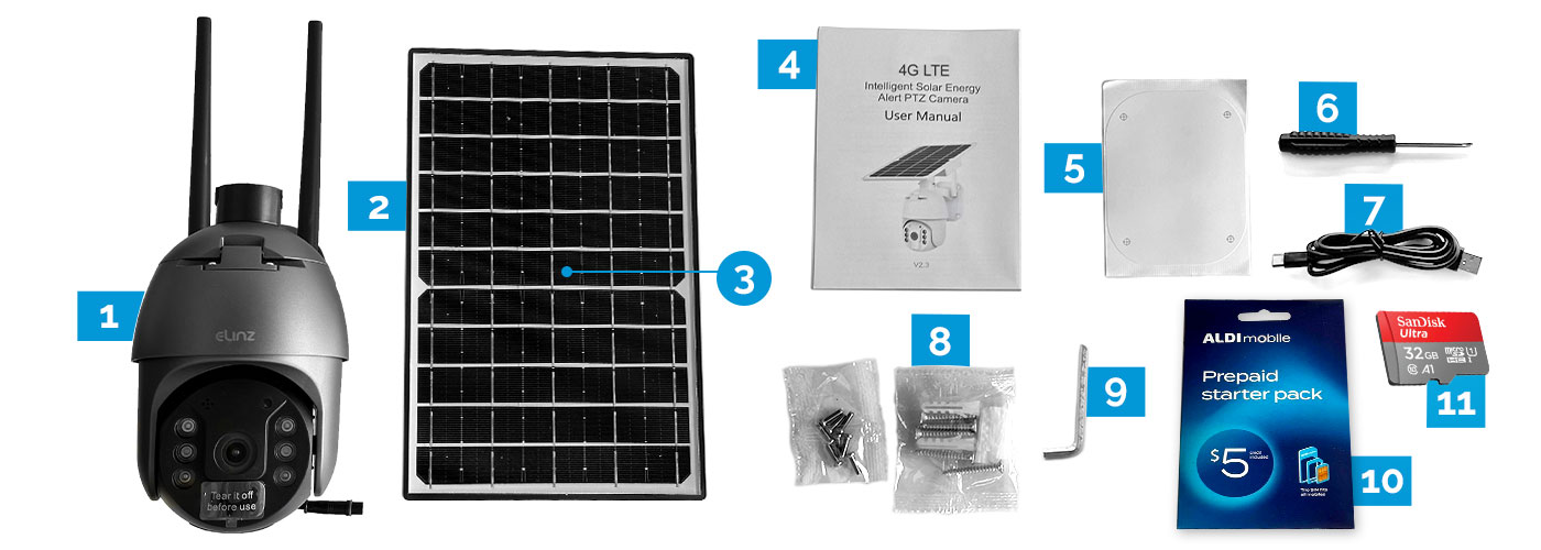 PTZ CCTV Camera, Solar Panel, Accessories