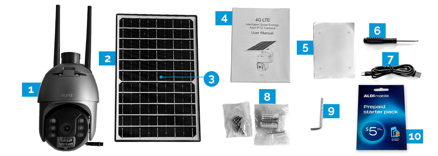 PTZ CCTV Camera, Solar Panel, Accessories