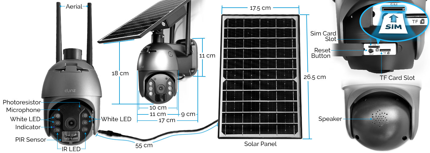 4G CCTV Camera Labels Dimensions