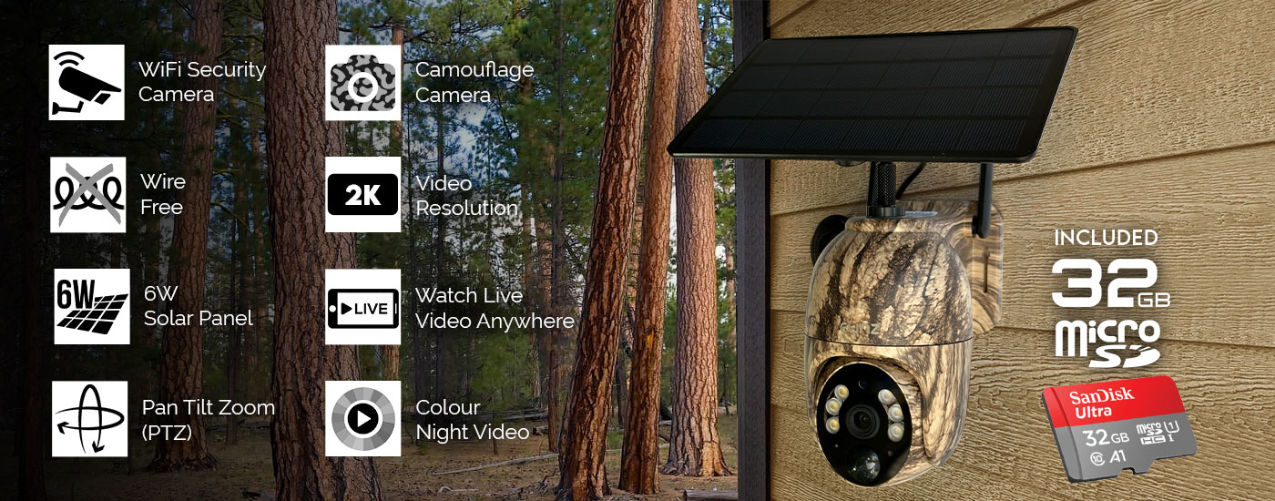 WiFi PTZ Solar Powered Camouflage Outdoor Security Camera