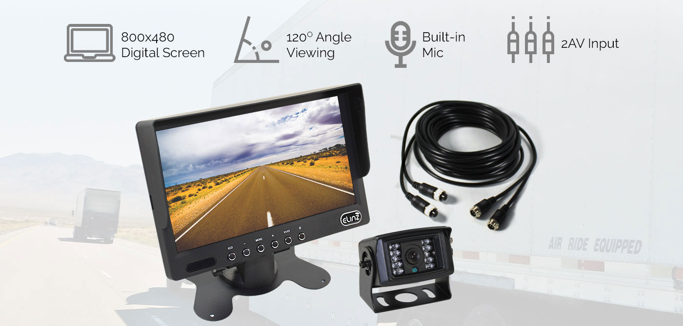 reversing camera with captions "IP68 waterproof, 5 MP camera, 120 degree view"