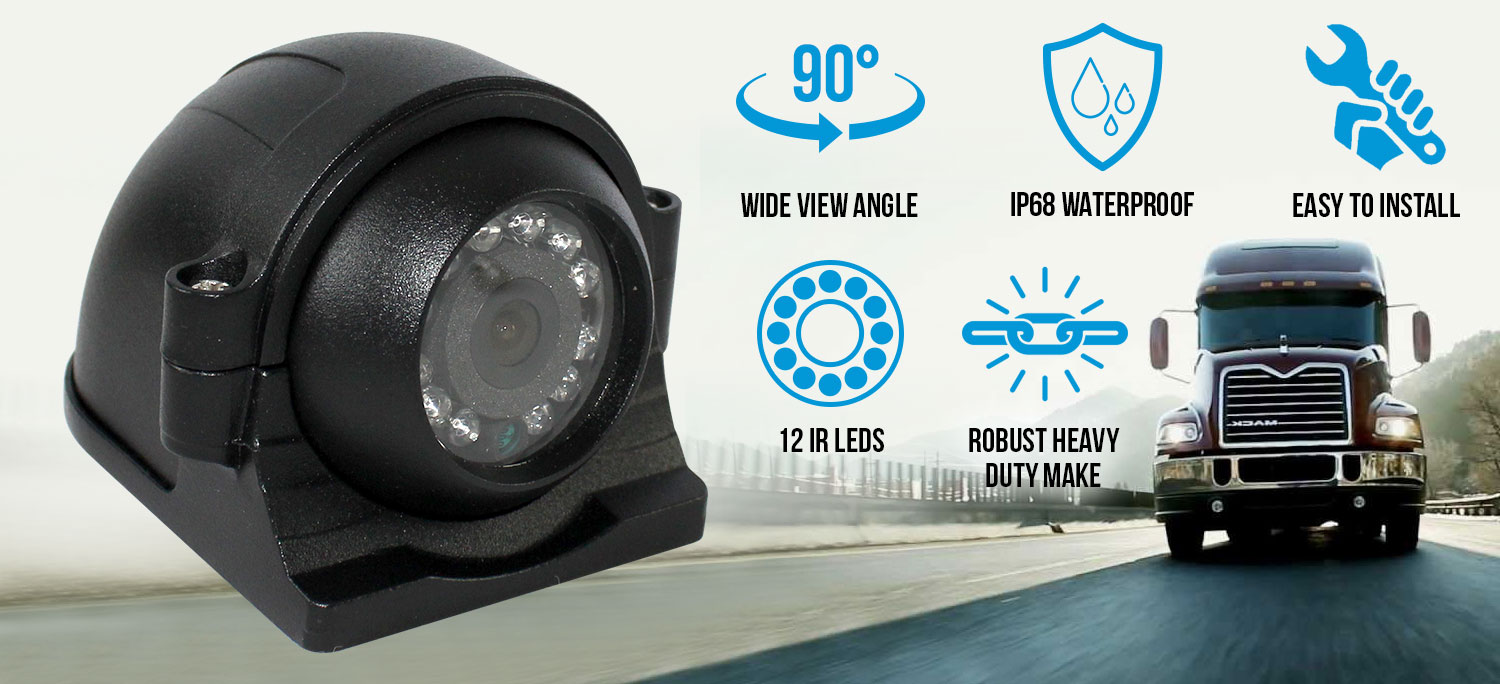 Round heavy duty reversing camera with image of truck