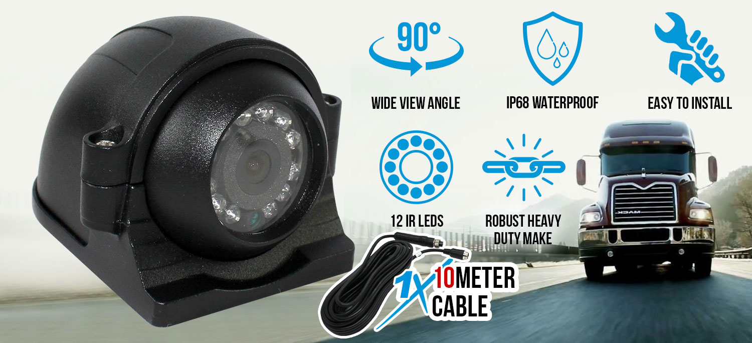Round heavy duty reversing camera with image of truck