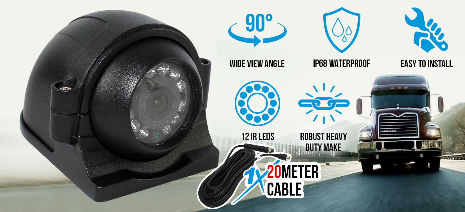 Round heavy duty reversing camera with image of truck