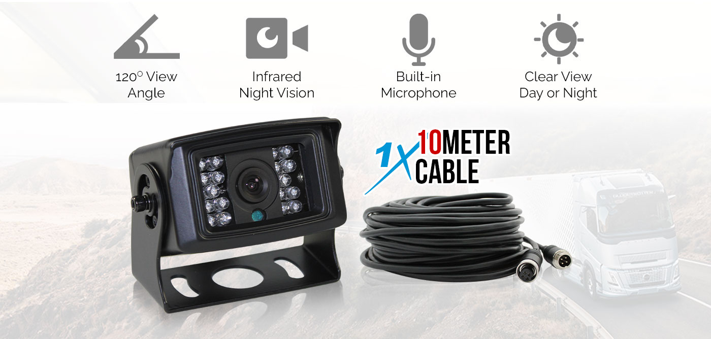 Round heavy duty reversing camera with image of truck