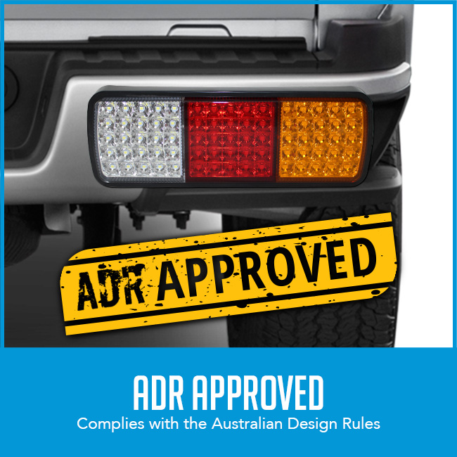 led tail light on suv with caption "adr approved"