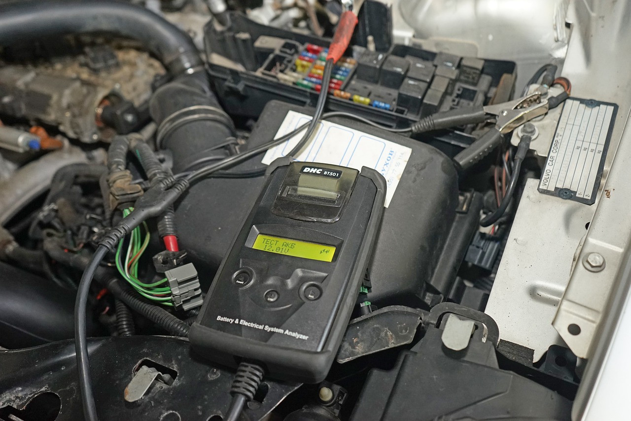 car battery being tested for charge