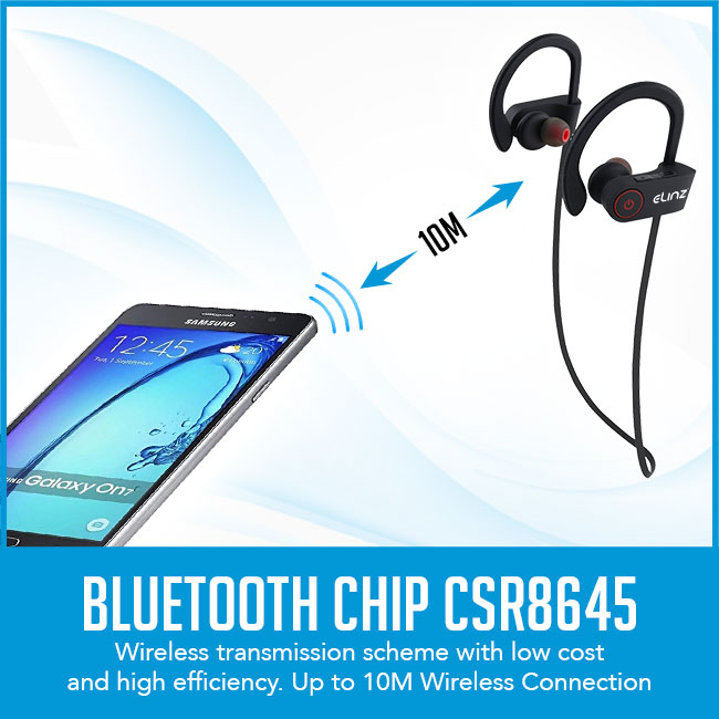 bluetooth earphones connecting to mobile device with caption "bluetooth chip csr8645"