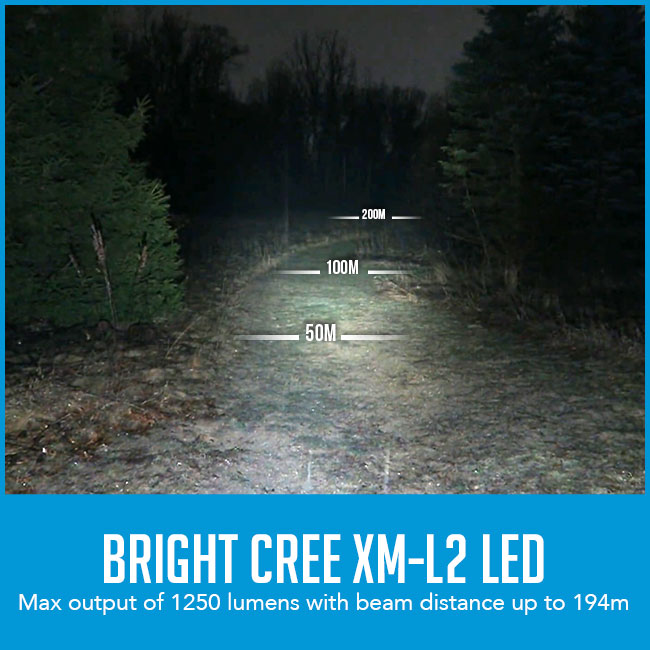 long light distance with caption "bright cree xm-l2 led"
