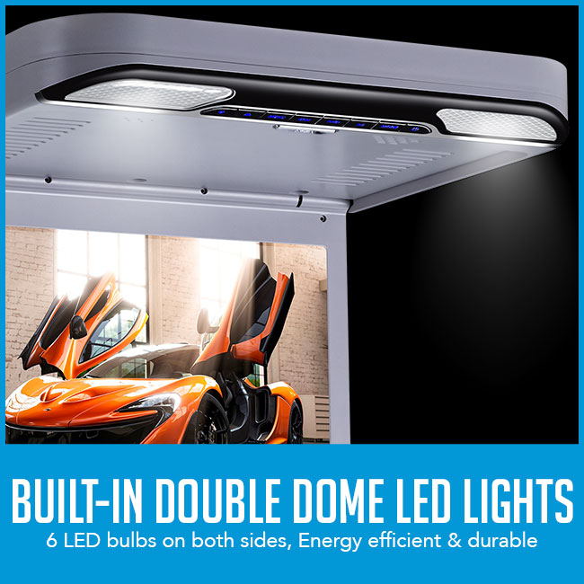 roof mount flip down car dvd player with built in dome led lights