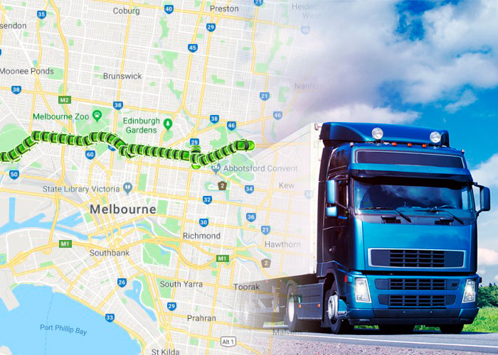 truck and a map showing travel history of the truck