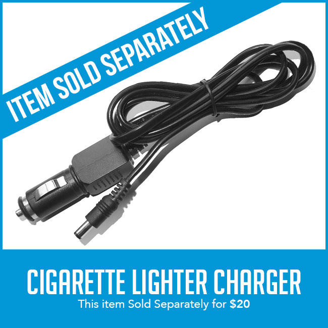 cigarette lighter charger with caption "sold separately"