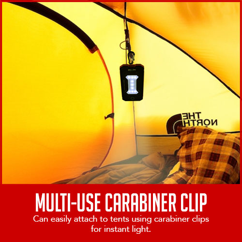 solar power bank hanging from carabiner clip