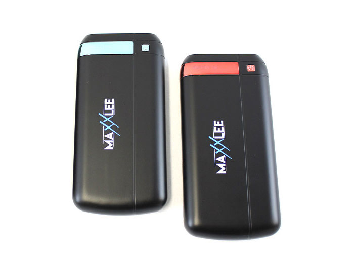 black power banks with 3 variants- red strip on top, green strip, blue strip