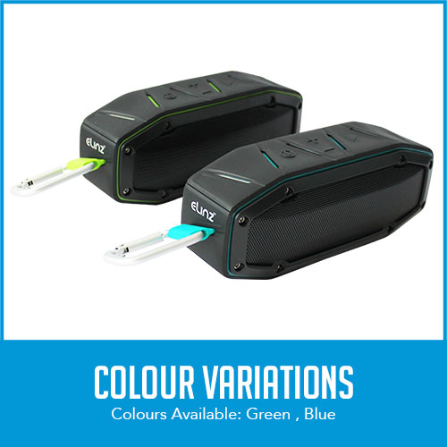 color variations on bluetooth speaker: green and blue