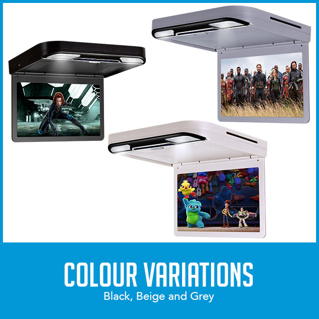 roof mount flip down car dvd players in different colors, black beige and grey