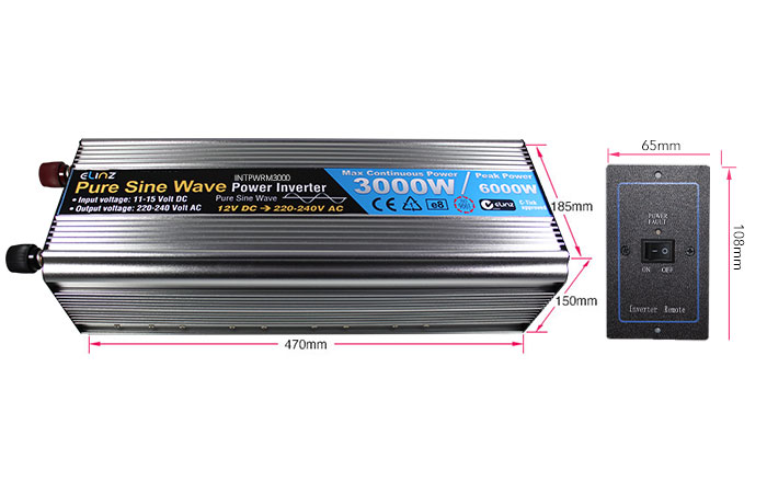 3000W Pure Sine Wave Inverter with Remote Dimensions