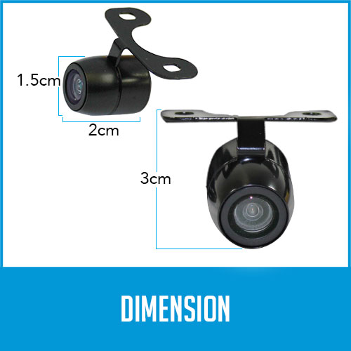 reversing camera dimensions, 3 cm height, 2 cm thick, 1.5 length