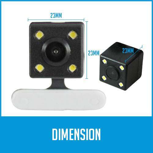 reversing camera with dimensions, 23mm x 23mm
