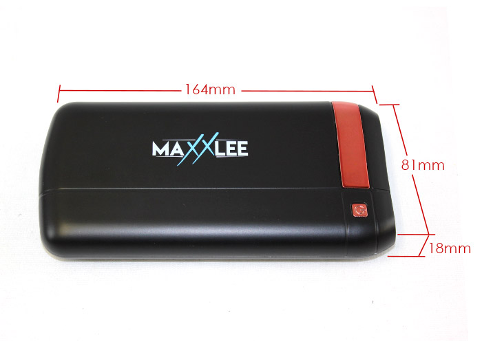 maxxlee power bank dimensions. 164mm wide, 81 tall, 18mm thick