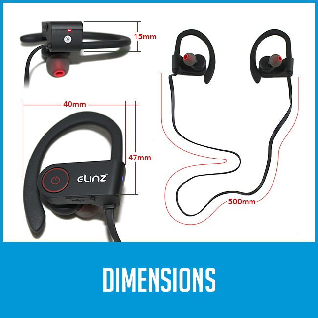 bluetooth earphone dimensions, 40mm wide, 47 mm length, 500mm connecting cable