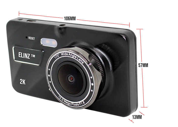 2K Dash Cam Dual Camera Product Dimensions