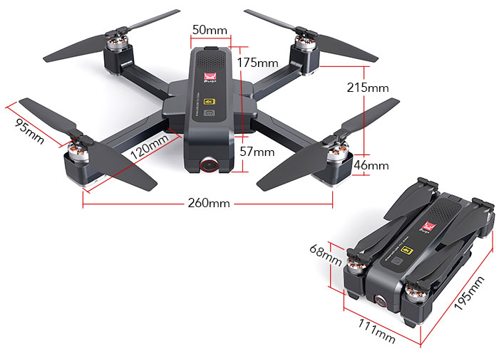 MJX Bugs Foldable Drone Dimensions